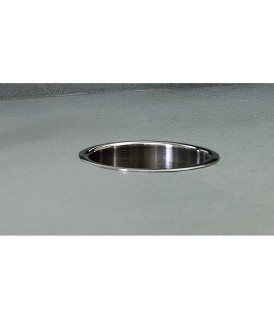 The Bobrick B-529 is a circular waste chute to be mounted on a countertop in stainless steel.