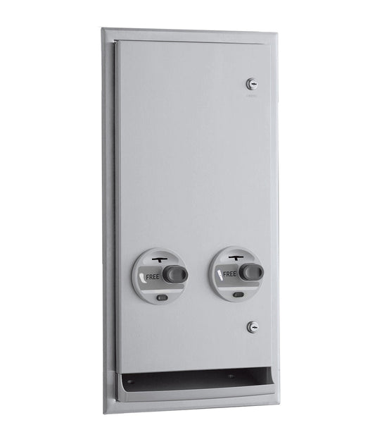 The B-3706C is a  recessed or semi-recessed napkin and tampon dispenser with a satin finish for free operation.