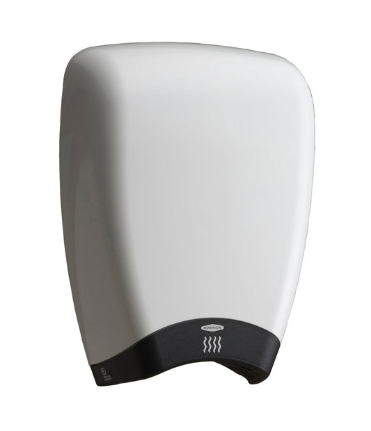 The Bobrick B-7180 is an ADA-compliant, surface-mounted automatic hand dryer.