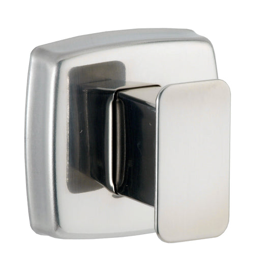 The Bobrick B-7671 is a single robe coat hook in stainless steel with a bright polished finish.