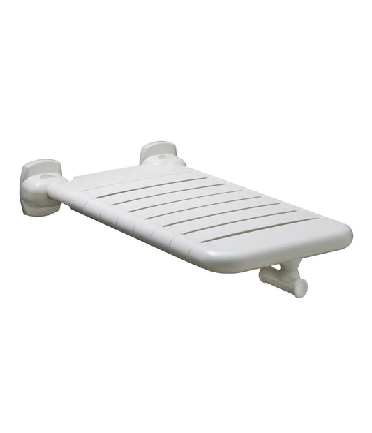 The Bobrick B-518116 is a vinyl-coated folding bathtub seat with white vinyl coating.