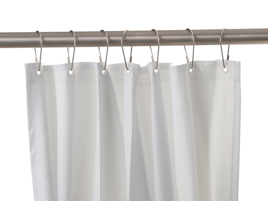 The Bobrick B-204-2 is a shower curtain in opaque, matte white vinyl.