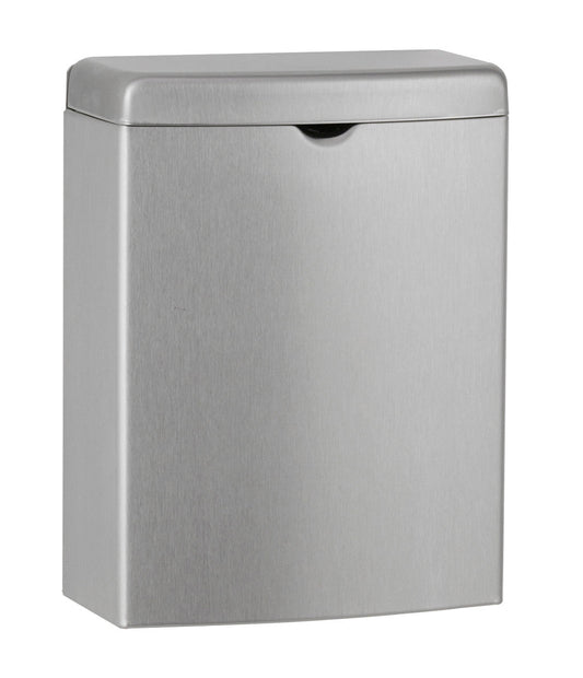 The Bobrick B-270 is a surface-mounted 1-gallon sanitary napkin disposal unit in stainless steel.