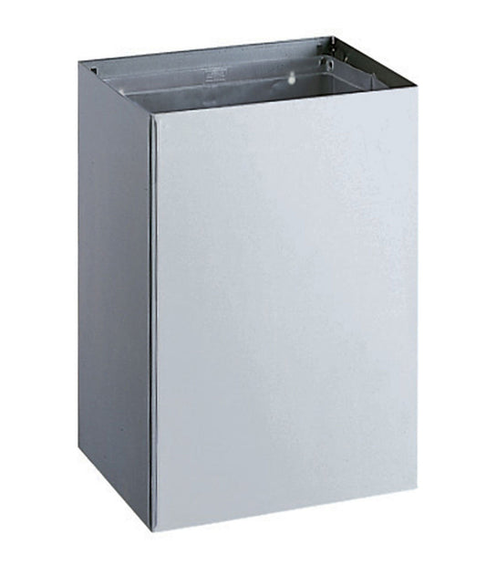 The Bobrick B-275 is a 20-gallon surface-mounted waste receptacle in stainless steel.