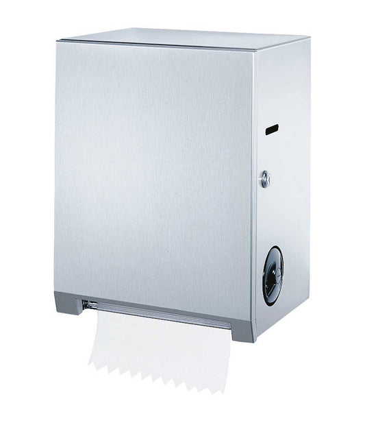 The Bobrick B-2860 is a surface-mounted touch-free roll paper towel dispenser.