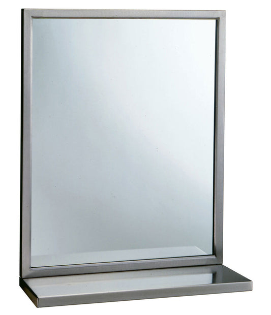The Bobrick B-292 1836 is a one-piece welded-frame mirror and shelf combination that is 18" W x 36" H.
