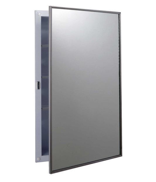 The Bobrick B-397 is a recessed medicine cabinet in stainless steel.