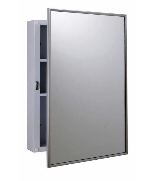 The Bobrick B-297 is a surface-mounted medicine cabinet in stainless steel.