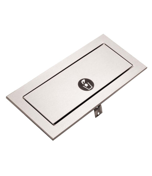 The Bobrick B-527 is a waste disposal door for mounting on the countertop for a counter-mounted trash receptacle.