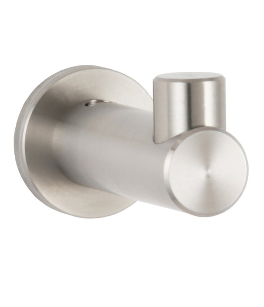 The Bobrick B-9542 is a surface-mounted coat hook in stainless steel with a satin finish.