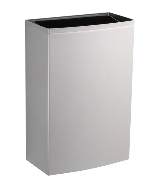 The Bobrick B-277 is a 12.75 surface-mounted waste receptacle in stainless steel.