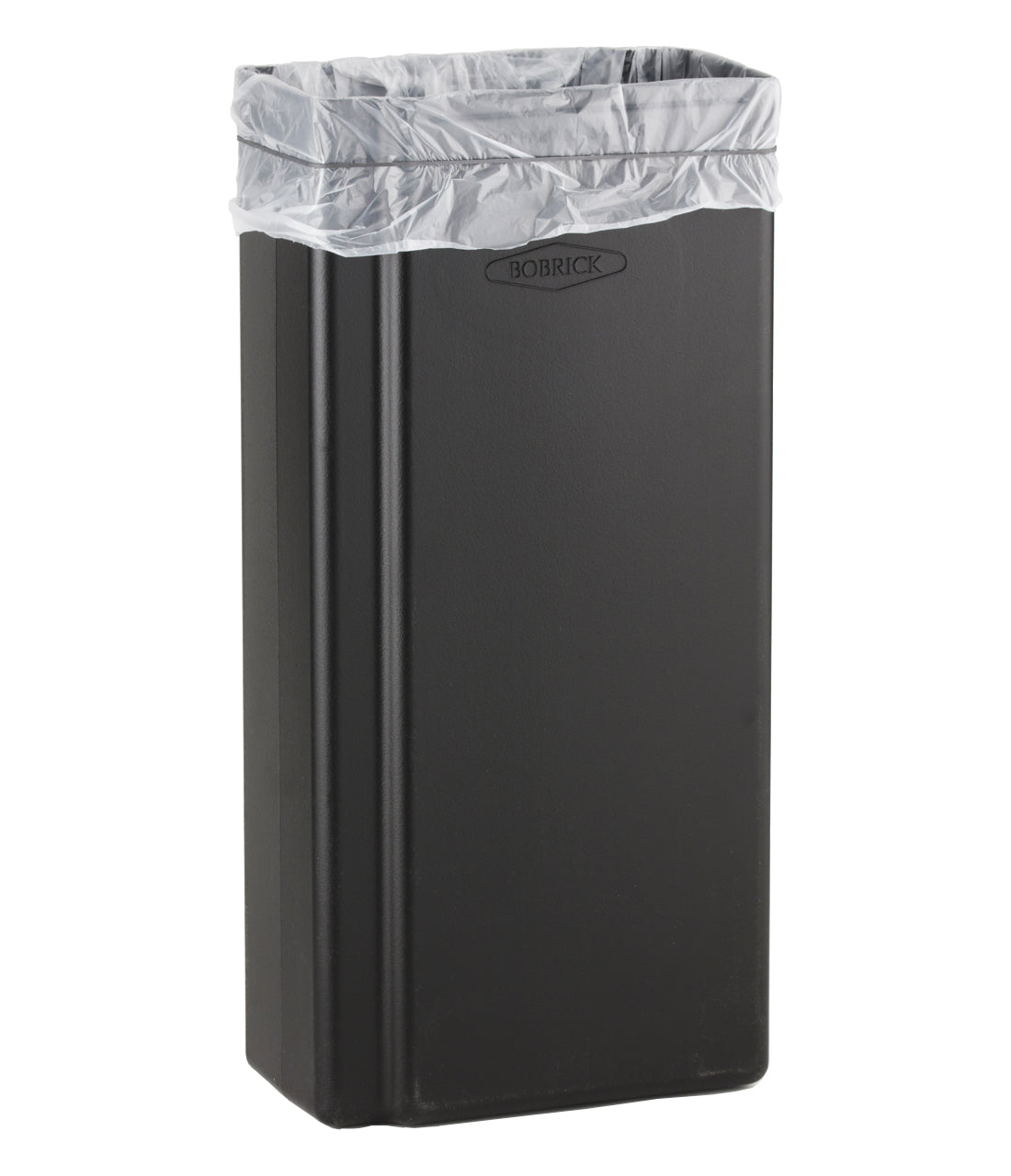 The Bobrick B-9279 is a 6-gallon surface-mounted waste receptacle in stainless steel.