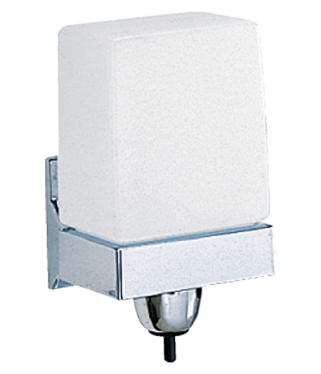 The Bobrick B-155 is a LiquidMate wall-mounted soap dispenser with a 24-fl oz capacity.