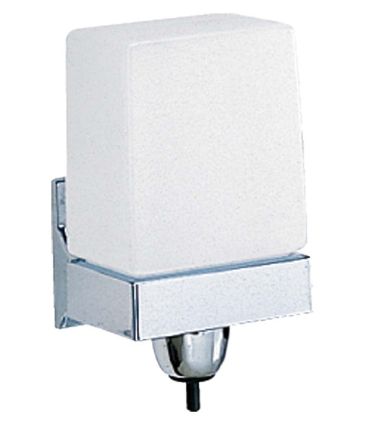The Bobrick B-155 is a LiquidMate wall-mounted soap dispenser with a 24-fl oz capacity.