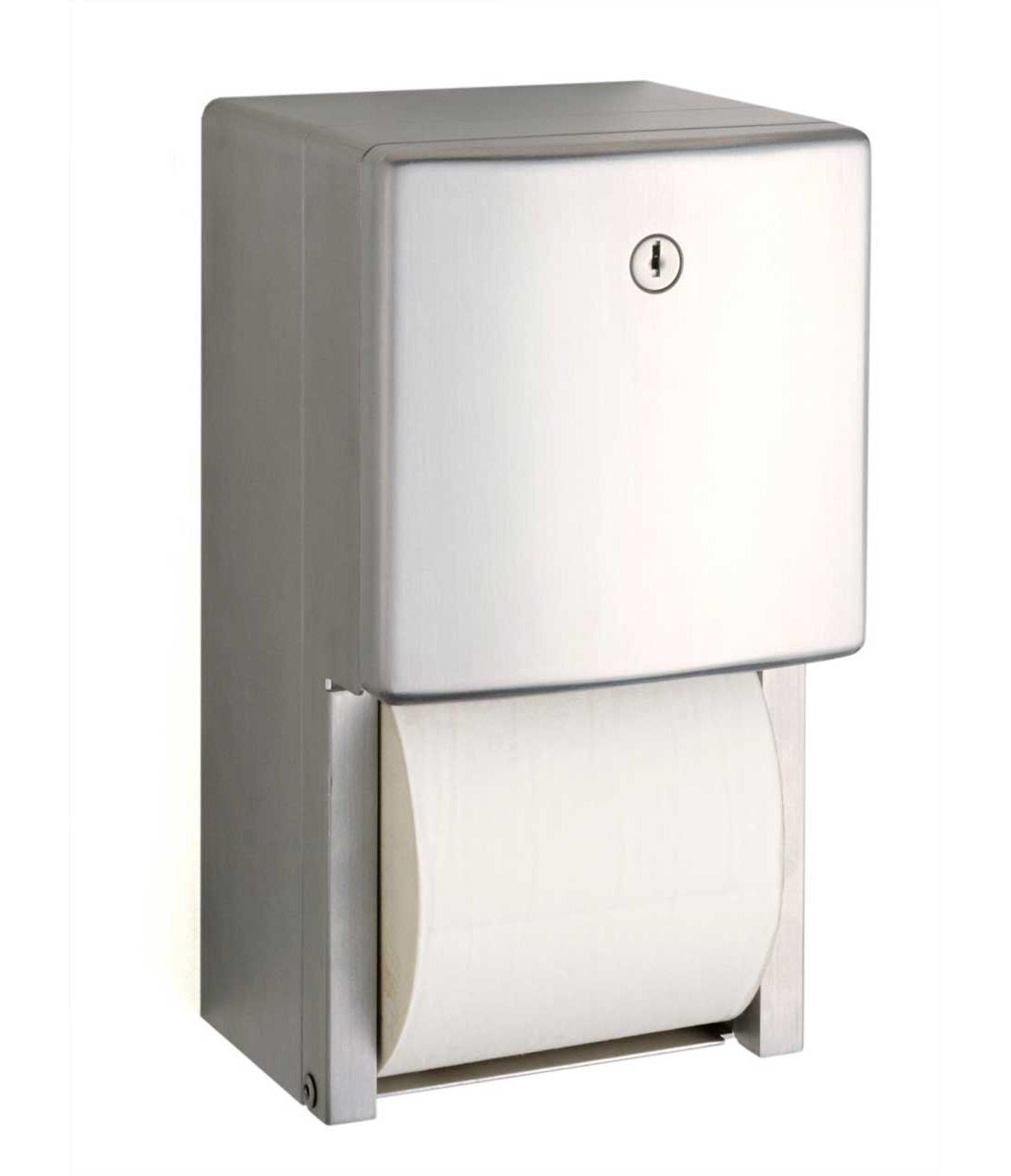 The Bobrick B-4288 is a surface-mounted toilet tissue dispenser in stainless steel.