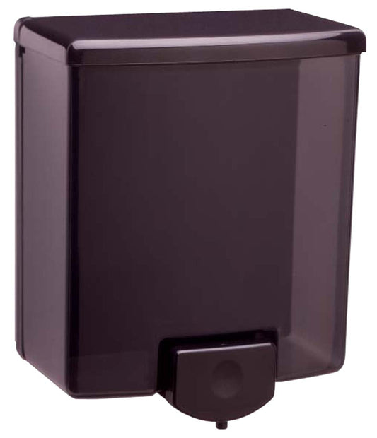 The Bobrick B-42 is a surface-mounted 40-fl oz soap dispenser in all black.