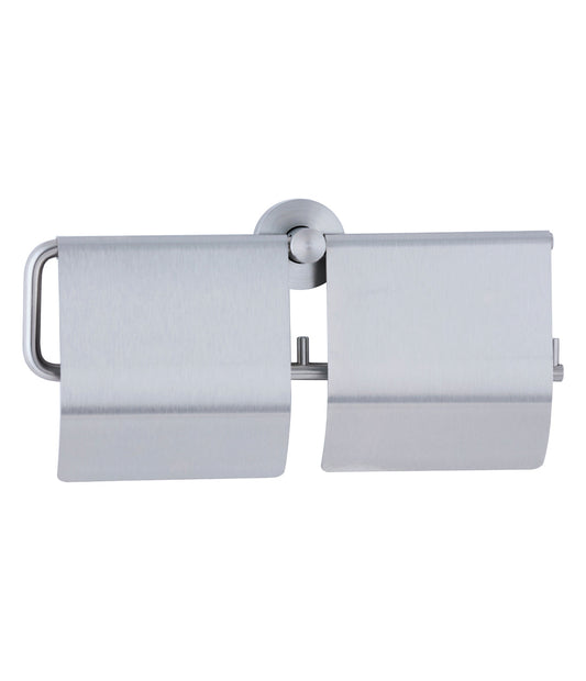 The Bobrick B-548 is a surface-mounted double roll toilet paper dispenser in stainless steel.